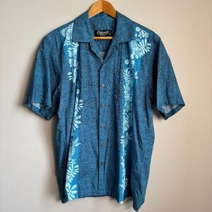 Favant Men's Tropical Hawaiian Button Up V-Neck Short Sleeve Shirt Blue XL Dad